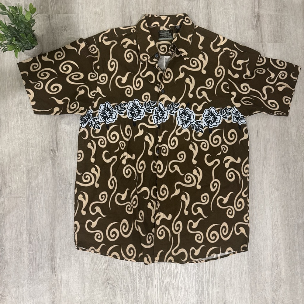 Casual Brown and Cream Button Down Shirt with Elegant Pattern